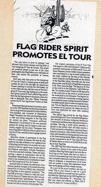 Ride - Oct 1993- El Tour de Tucson Flag Ride - Article